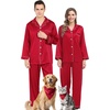 image:imageSWOMOG Couples Matching Silk Satin Pajamas Set Long Sleeve Sleepwear Soft Button Down Loungewear 2 Pcs Pj SetChristmas Red