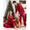 image:imageSWOMOG Couples Matching Silk Satin Pajamas Set Long Sleeve Sleepwear Soft Button Down Loungewear 2 Pcs Pj SetChristmas Red