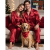 image:imageSWOMOG Couples Matching Silk Satin Pajamas Set Long Sleeve Sleepwear Soft Button Down Loungewear 2 Pcs Pj SetChristmas Red