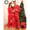 image:imageSWOMOG Couples Matching Silk Satin Pajamas Set Long Sleeve Sleepwear Soft Button Down Loungewear 2 Pcs Pj SetRed Christmas Tree
