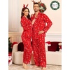 image:imageSWOMOG Couples Matching Silk Satin Pajamas Set Long Sleeve Sleepwear Soft Button Down Loungewear 2 Pcs Pj SetRed Christmas Tree