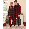 image:imageSWOMOG Couples One Piece Pajamas Sets Christmas Men amp Women Fleece Winter Loungewear ZipUp Jumpsuit with Pockets PjsBlack and Red Plaid