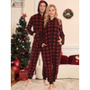image:imageSWOMOG Couples One Piece Pajamas Sets Christmas Men amp Women Fleece Winter Loungewear ZipUp Jumpsuit with Pockets PjsRed Grid