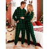 image:imageSWOMOG Couples One Piece Pajamas Sets Christmas Men amp Women Fleece Winter Loungewear ZipUp Jumpsuit with Pockets PjsSmall Plaid Black and Green
