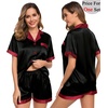 image:imageSWOMOG Couples Pajama Set Women amp Men Silk Satin Short Sleeve Set Top and Shorts Sleepwear Soft ButtonDown LoungewearBlackRed