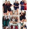 image:imageSWOMOG Couples Pajama Set Women amp Men Silk Satin Short Sleeve Set Top and Shorts Sleepwear Soft ButtonDown LoungewearDeep Green