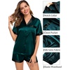 image:imageSWOMOG Couples Pajama Set Women amp Men Silk Satin Short Sleeve Set Top and Shorts Sleepwear Soft ButtonDown LoungewearDeep Green