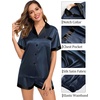 image:imageSWOMOG Couples Pajama Set Women amp Men Silk Satin Short Sleeve Set Top and Shorts Sleepwear Soft ButtonDown LoungewearDeep Grey