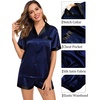 image:imageSWOMOG Couples Pajama Set Women amp Men Silk Satin Short Sleeve Set Top and Shorts Sleepwear Soft ButtonDown LoungewearDeep Navy Blue
