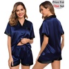 image:imageSWOMOG Couples Pajama Set Women amp Men Silk Satin Short Sleeve Set Top and Shorts Sleepwear Soft ButtonDown LoungewearDeep Navy Blue