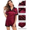 image:imageSWOMOG Couples Pajama Set Women amp Men Silk Satin Short Sleeve Set Top and Shorts Sleepwear Soft ButtonDown LoungewearDeep Wine RedBlack