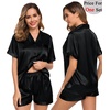 image:imageSWOMOG Couples Pajama Set Women amp Men Silk Satin Short Sleeve Set Top and Shorts Sleepwear Soft ButtonDown LoungewearPure Black