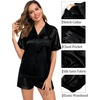 image:imageSWOMOG Couples Pajama Set Women amp Men Silk Satin Short Sleeve Set Top and Shorts Sleepwear Soft ButtonDown LoungewearPure Black