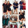 image:imageSWOMOG Couples Pajama Set Women amp Men Silk Satin Short Sleeve Set Top and Shorts Sleepwear Soft ButtonDown LoungewearRed