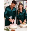 image:imageSWOMOG Couples Pajama Sets Men amp Women Satin Long Sleeve Sleepwear Silky Classic Button Down Soft Loungewear Pjs SetDeep Green