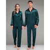 image:imageSWOMOG Couples Pajama Sets Men amp Women Satin Long Sleeve Sleepwear Silky Classic Button Down Soft Loungewear Pjs SetDeep Green