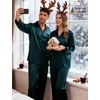image:imageSWOMOG Couples Pajama Sets Men amp Women Satin Long Sleeve Sleepwear Silky Classic Button Down Soft Loungewear Pjs SetDeep Green