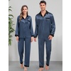 image:imageSWOMOG Couples Pajama Sets Men amp Women Satin Long Sleeve Sleepwear Silky Classic Button Down Soft Loungewear Pjs SetDeep Grey