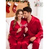 image:imageSWOMOG Couples Pajama Sets Men amp Women Satin Long Sleeve Sleepwear Silky Classic Button Down Soft Loungewear Pjs SetPure Red