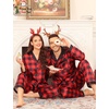 image:imageSWOMOG Couples Pajama Sets Men amp Women Satin Long Sleeve Sleepwear Silky Classic Button Down Soft Loungewear Pjs SetRed Black Plaid