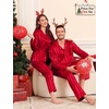image:imageSWOMOG Couples Pajama Sets Men amp Women Satin Long Sleeve Sleepwear Silky Classic Button Down Soft Loungewear Pjs SetRed Striped