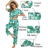 image:imageSWOMOG Couples Pajamas Sets Women amp Men Satin Short Sleeve Sleepwear Button Down Loungewear Pjs Sets with Long PantsWhite Leaves