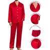 image:imageSWOMOG Couples Pajamas Womens ampMens Matching Pajamas Set Silk Satin Pj Set Long Sleeve Button Down Sleepwear 2 Pcs LoungewearBright Red