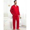 image:imageSWOMOG Couples Pajamas Womens ampMens Matching Pajamas Set Silk Satin Pj Set Long Sleeve Button Down Sleepwear 2 Pcs LoungewearBright Red