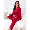 image:imageSWOMOG Couples Pajamas Womens ampMens Matching Pajamas Set Silk Satin Pj Set Long Sleeve Button Down Sleepwear 2 Pcs LoungewearBright Red