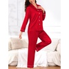 image:imageSWOMOG Couples Pajamas Womens ampMens Matching Pajamas Set Silk Satin Pj Set Long Sleeve Button Down Sleepwear 2 Pcs LoungewearBright Red