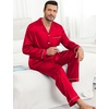 image:imageSWOMOG Couples Pajamas Womens ampMens Matching Pajamas Set Silk Satin Pj Set Long Sleeve Button Down Sleepwear 2 Pcs LoungewearDark Red