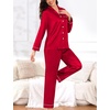 image:imageSWOMOG Couples Pajamas Womens ampMens Matching Pajamas Set Silk Satin Pj Set Long Sleeve Button Down Sleepwear 2 Pcs LoungewearDark Red