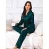image:imageSWOMOG Couples Pajamas Womens ampMens Matching Pajamas Set Silk Satin Pj Set Long Sleeve Button Down Sleepwear 2 Pcs LoungewearDeep Green