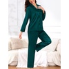 image:imageSWOMOG Couples Pajamas Womens ampMens Matching Pajamas Set Silk Satin Pj Set Long Sleeve Button Down Sleepwear 2 Pcs LoungewearDeep Green