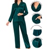image:imageSWOMOG Couples Pajamas Womens ampMens Matching Pajamas Set Silk Satin Pj Set Long Sleeve Button Down Sleepwear 2 Pcs LoungewearDeep Green