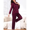 image:imageSWOMOG Couples Pajamas Womens ampMens Matching Pajamas Set Silk Satin Pj Set Long Sleeve Button Down Sleepwear 2 Pcs LoungewearDeep Wine Red