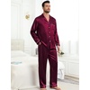 image:imageSWOMOG Couples Pajamas Womens ampMens Matching Pajamas Set Silk Satin Pj Set Long Sleeve Button Down Sleepwear 2 Pcs LoungewearDeep Wine Red