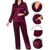 image:imageSWOMOG Couples Pajamas Womens ampMens Matching Pajamas Set Silk Satin Pj Set Long Sleeve Button Down Sleepwear 2 Pcs LoungewearDeep Wine Red