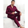 image:imageSWOMOG Couples Pajamas Womens ampMens Matching Pajamas Set Silk Satin Pj Set Long Sleeve Button Down Sleepwear 2 Pcs LoungewearDeep Wine Red