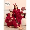 image:imageSWOMOG Couples Pajamas Womens ampMens Matching Pajamas Set Silk Satin Pj Set Long Sleeve Button Down Sleepwear 2 Pcs LoungewearRed Striped