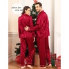 image:imageSWOMOG Couples Pajamas Womens ampMens Matching Pajamas Set Silk Satin Pj Set Long Sleeve Button Down Sleepwear 2 Pcs LoungewearRed Striped