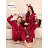 image:imageSWOMOG Couples Pajamas Womens ampMens Matching Pajamas Set Silk Satin Pj Set Long Sleeve Button Down Sleepwear 2 Pcs LoungewearRed Striped