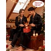 image:imageSWOMOG Couples Silky Satin Pajama Set Long Sleeve Pj Set Button Dwon Loungewear 2 PCS Sleepwear SetBlack