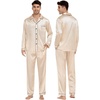 image:imageSWOMOG Couples Silky Satin Pajama Set Long Sleeve Pj Set Button Dwon Loungewear 2 PCS Sleepwear SetChampagne