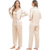 image:imageSWOMOG Couples Silky Satin Pajama Set Long Sleeve Pj Set Button Dwon Loungewear 2 PCS Sleepwear SetChampagne