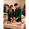 image:imageSWOMOG Couples Silky Satin Pajama Set Long Sleeve Pj Set Button Dwon Loungewear 2 PCS Sleepwear SetDeep Green