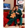 image:imageSWOMOG Couples Silky Satin Pajama Set Long Sleeve Pj Set Button Dwon Loungewear 2 PCS Sleepwear SetDeep Green