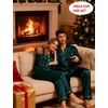 image:imageSWOMOG Couples Silky Satin Pajama Set Long Sleeve Pj Set Button Dwon Loungewear 2 PCS Sleepwear SetDeep Green
