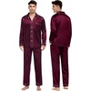 image:imageSWOMOG Couples Silky Satin Pajama Set Long Sleeve Pj Set Button Dwon Loungewear 2 PCS Sleepwear SetDeep Wine Red