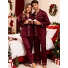 image:imageSWOMOG Couples Silky Satin Pajama Set Long Sleeve Pj Set Button Dwon Loungewear 2 PCS Sleepwear SetDeep Wine Red